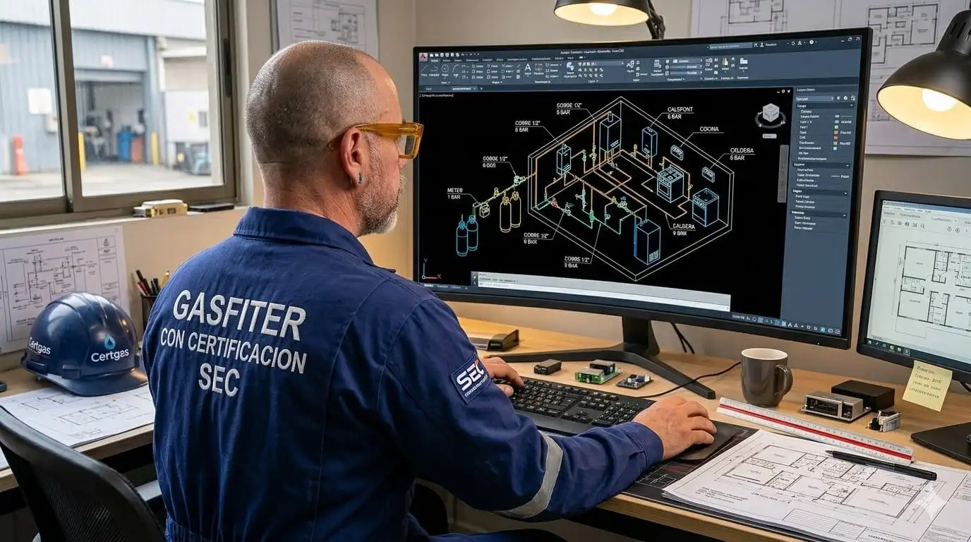 Gasfiter autorizado SEC elaborando plano de gas para certificación y regularización de instalaciones