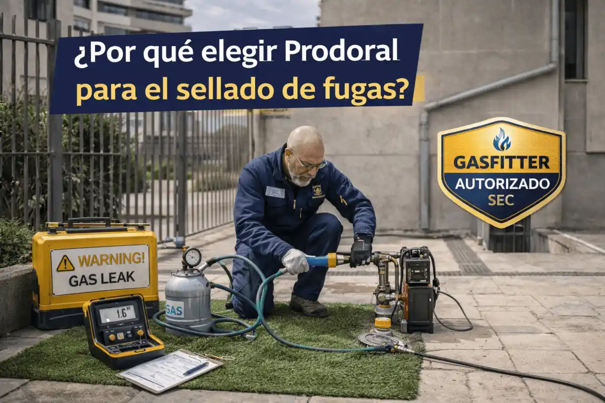 Técnico certificado realizando sellado de fugas de gas con equipo especializado en instalación domiciliaria, destacando una intervención segura, rápida y profesional.